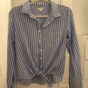 Jcrew Tie front striped button down blouse